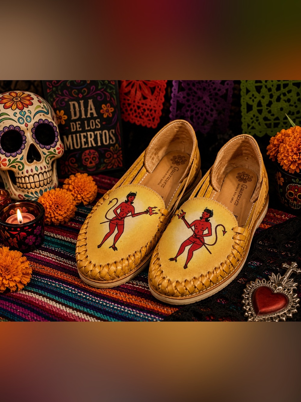 Rare Guaraxez El Corazon Devil Huarache Leather Shoes W10 Handmade Mexico